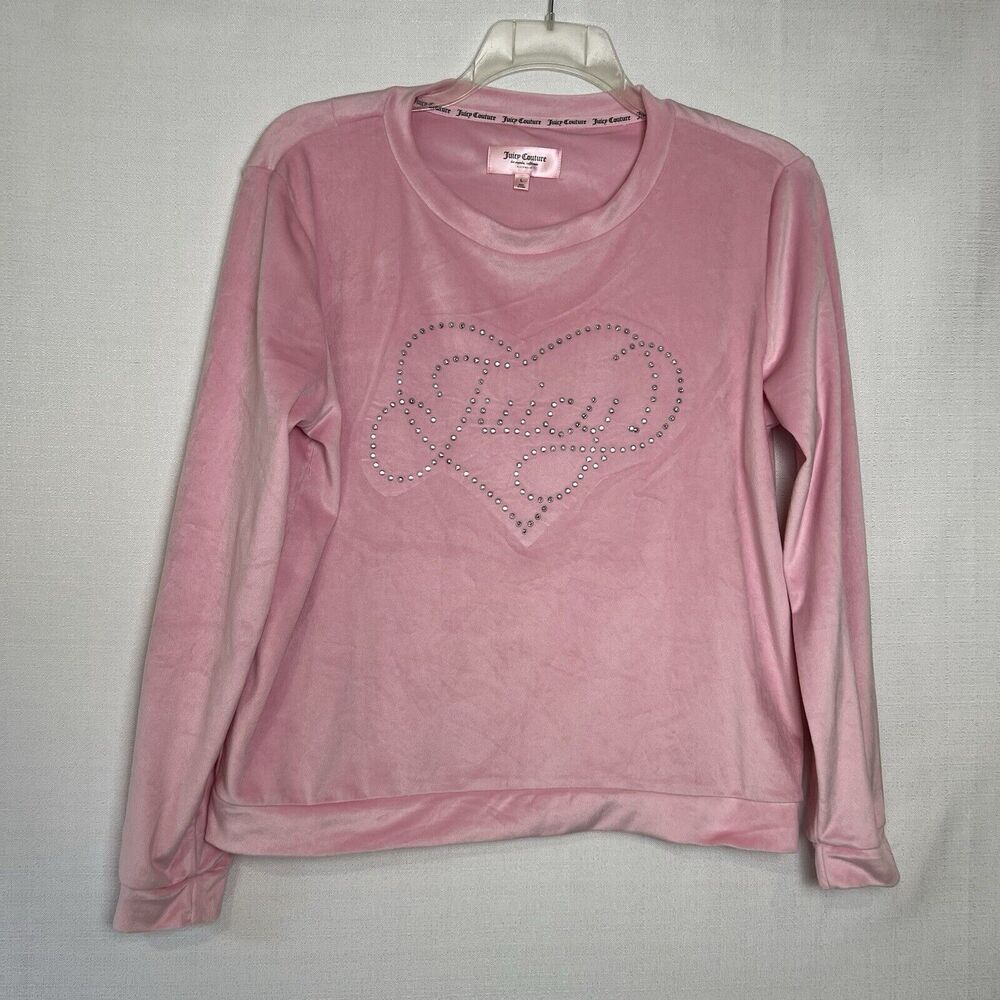Juicy Couture Sleepwear Pink Velour Pajama Top Large Studded Heart Loungewear
